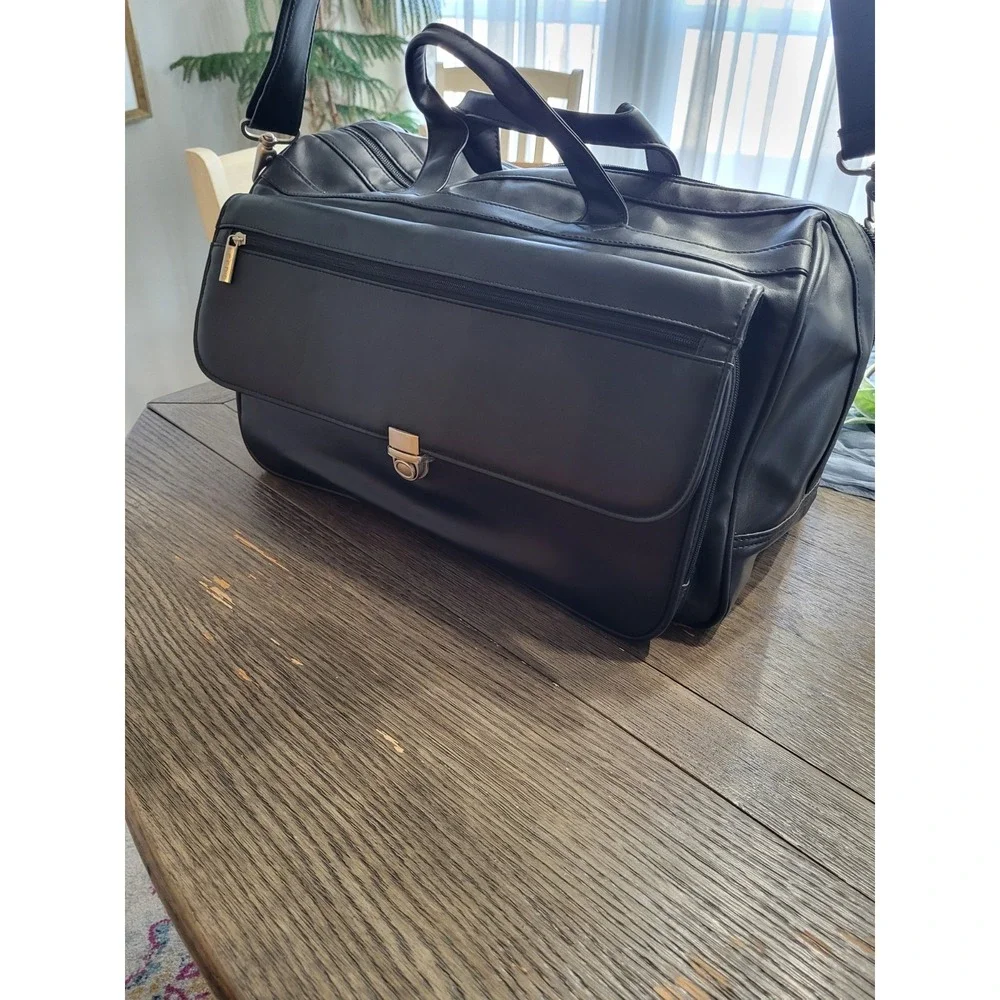 Leeds 20in Black Real Leather Duffel Bag Beautiful Mens Luggage Gym Luxary Bag